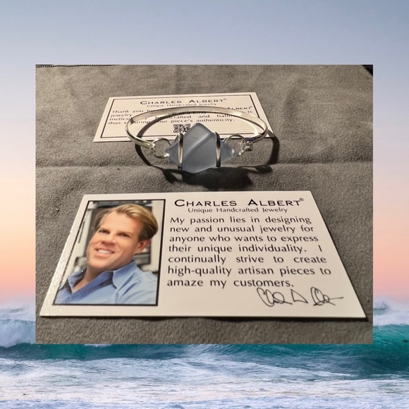 Carolina Blue Pompano Beach Glass Bangle With Latch - Picture 2 of 2